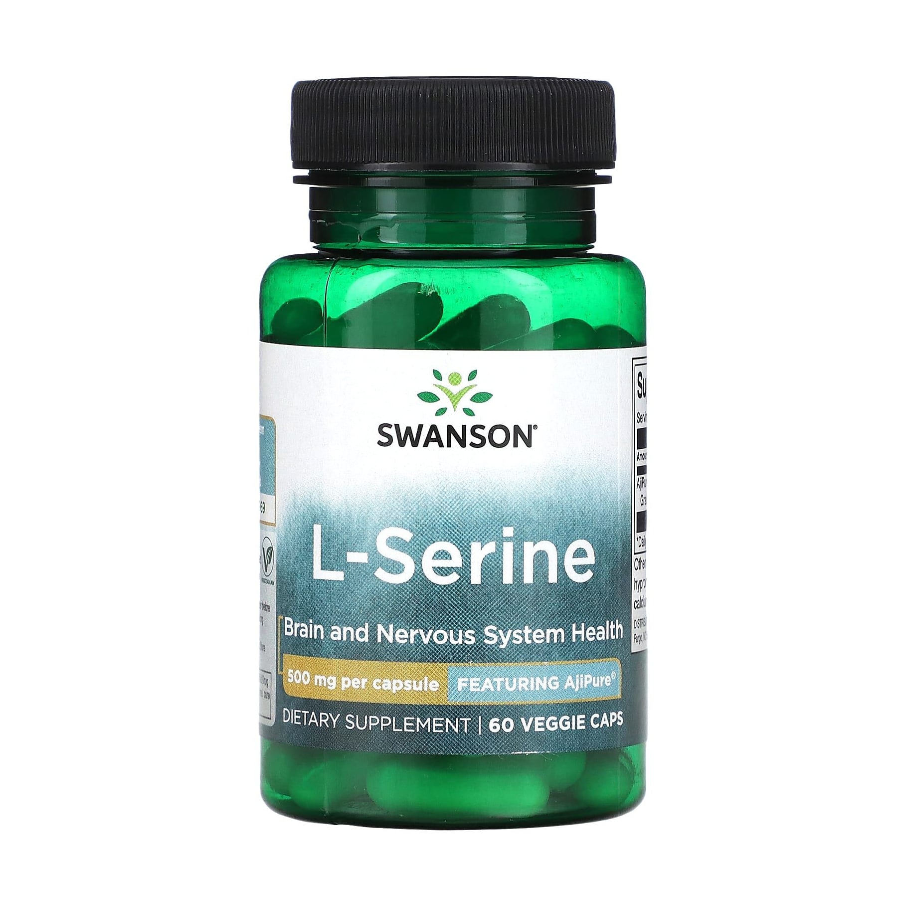 L-Серин Swanson L-Serine Featuring AjiPure 500 мг, 60 вегетаріанських капсул